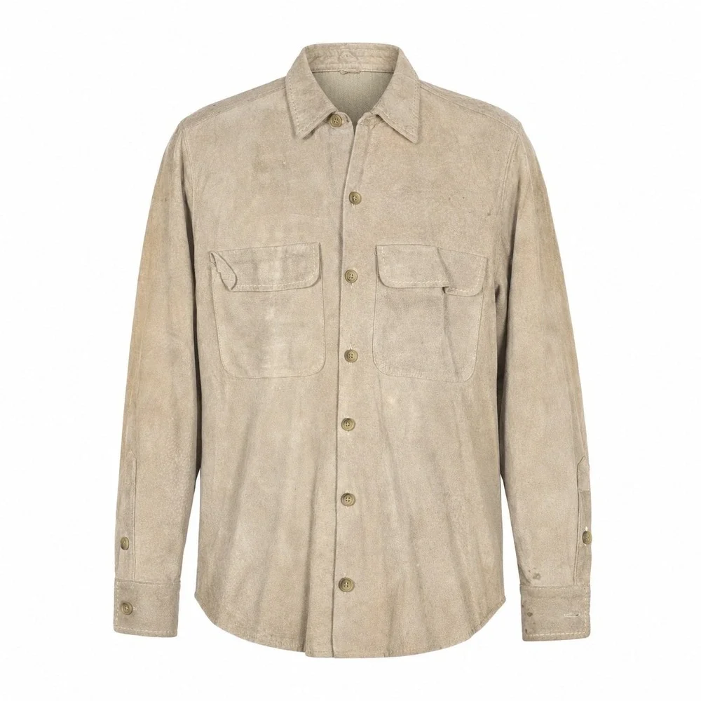 Vintage Distressed Banana Republic Suede Leather Shirt Jacket Men's Small Tan